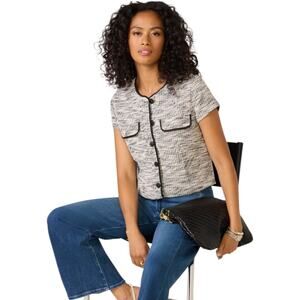 Evereve Margo Short-sleeve Black and White Tweed Jacket-size Large